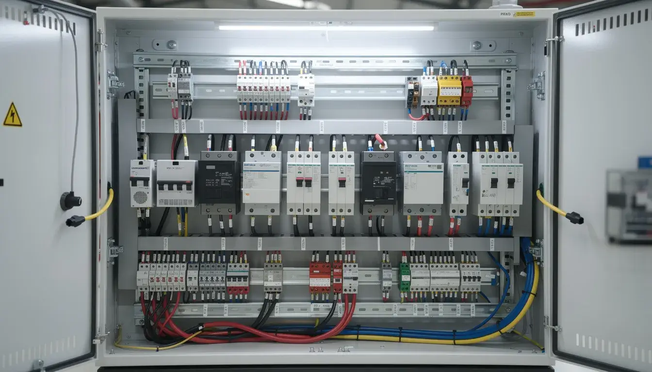 an industrial electronic equipment cabinet filled with various power filtering components, including common mode chokes